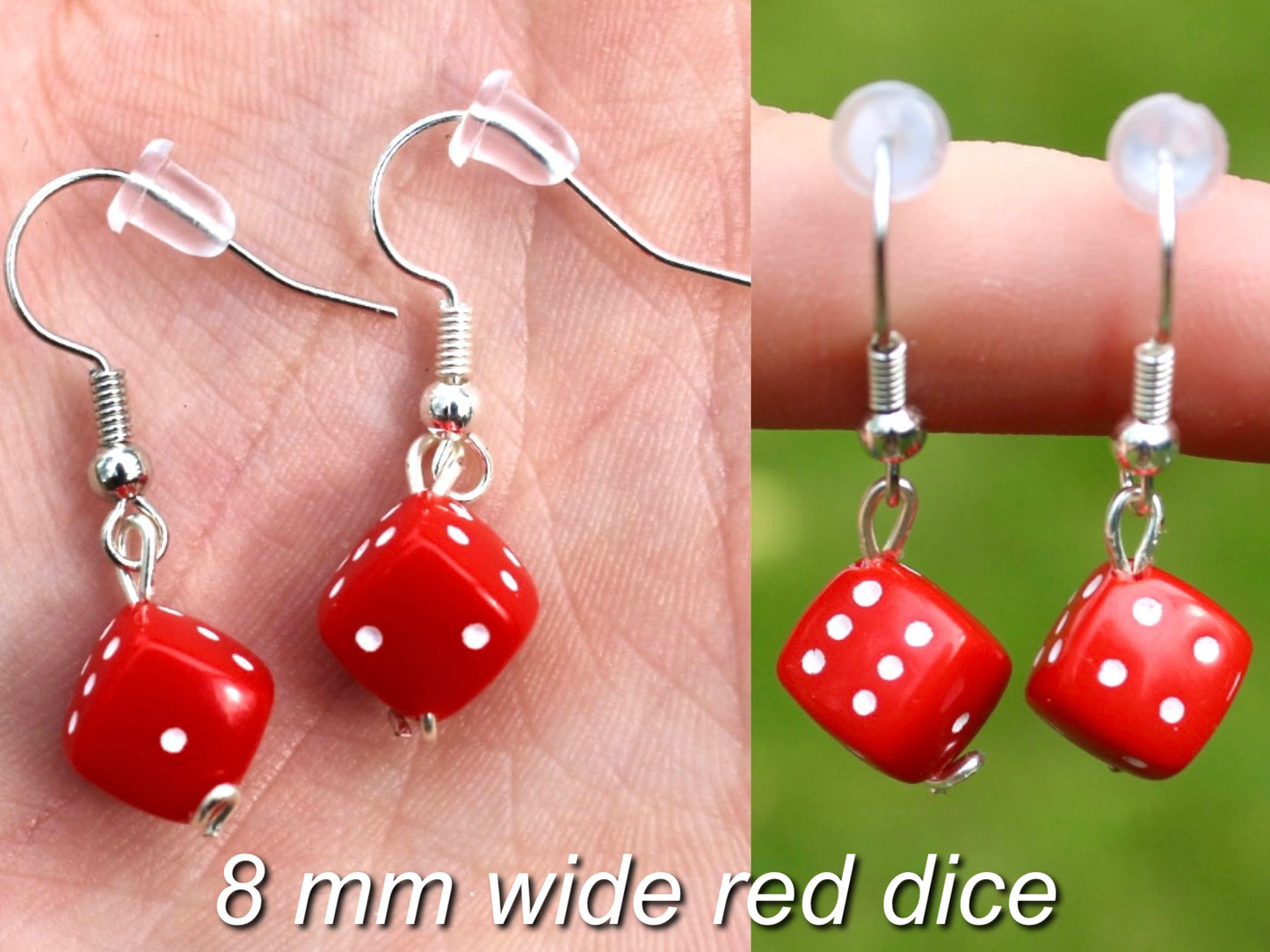 Solid Color Dangle Hook Dice Earrings | Red, White, Black