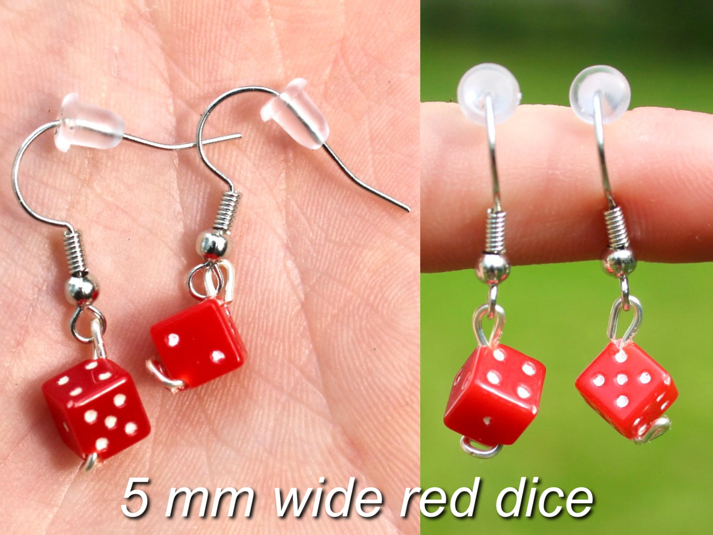 Solid Color Dangle Hook Dice Earrings | Red, White, Black