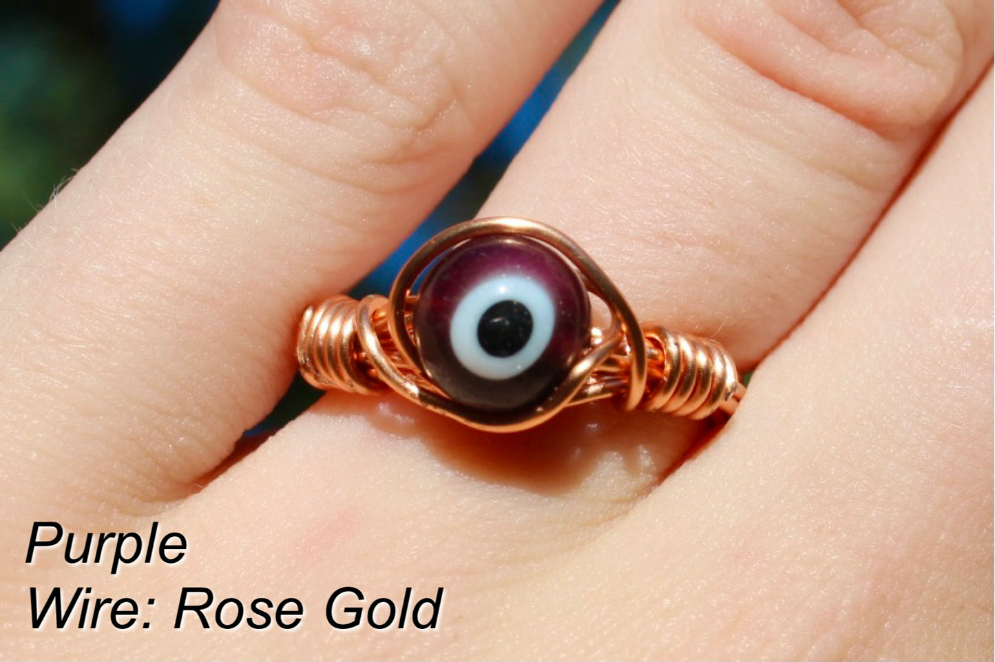 Evil Eye Glass Bead Wire Wrapped Rings