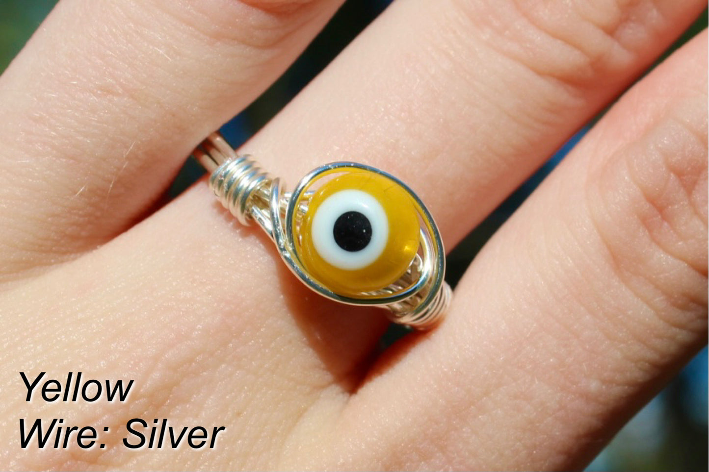 Evil Eye Glass Bead Wire Wrapped Rings