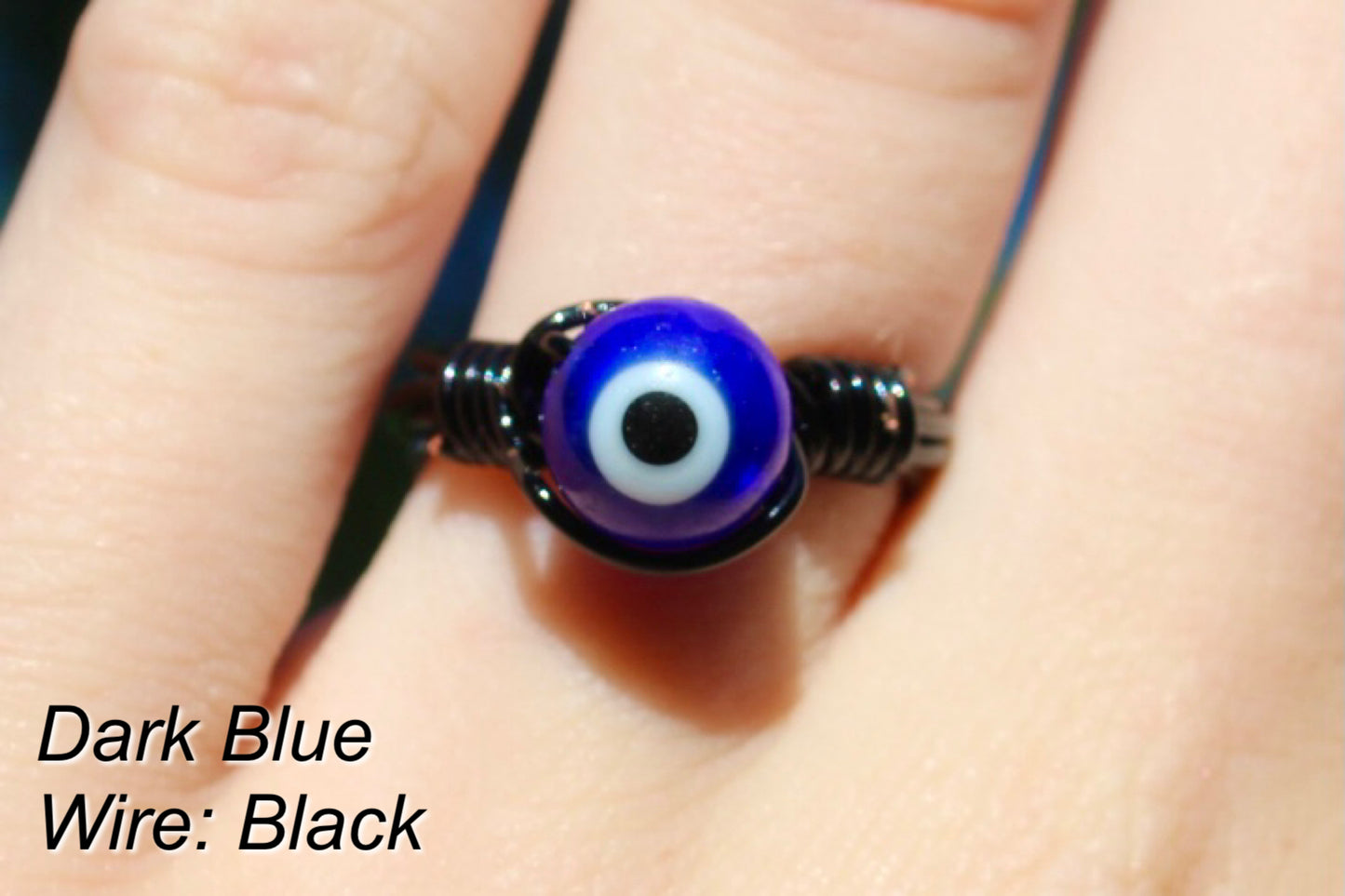 Evil Eye Glass Bead Wire Wrapped Rings