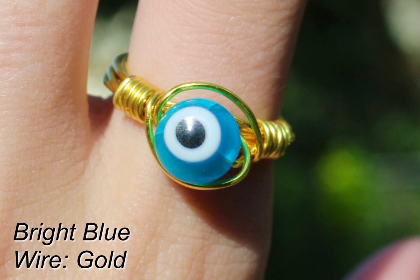 Evil Eye Glass Bead Wire Wrapped Rings