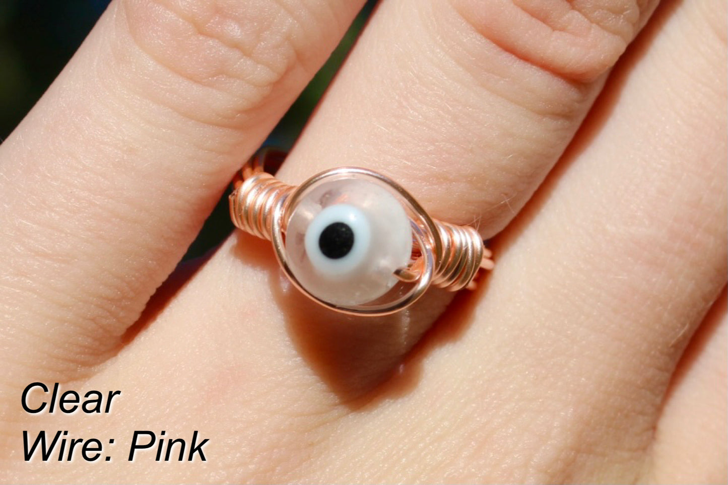 Evil Eye Glass Bead Wire Wrapped Rings